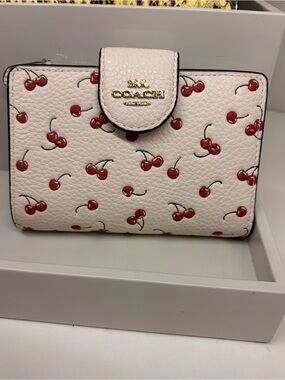 Coach Floral Zip Wallet - white red cherry, Accents limited ed. New with tag